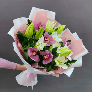 Bouquet with lilies and orchids