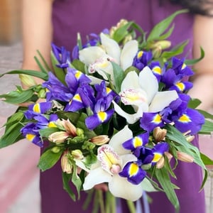 Bouquet of irises and orchids