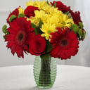 Playful Smile: red Roses, Gerberas and Daisies