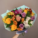Bright bouquet of alstroemeria and roses
