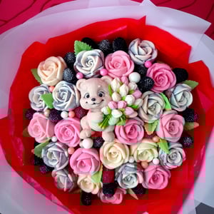 Bouquet of mini roses and chocolate bears