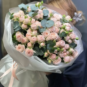Bouquet 'Peony roses and eucalyptus'