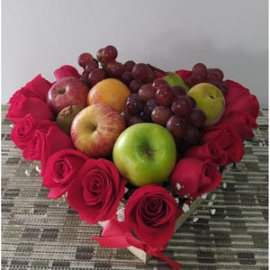 Heart of roses and fruits