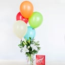 White lilies & Chocolates with balloons