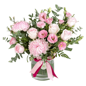 Hat box with flowers 'Soft Pink Medley'