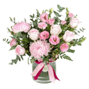 Hat box with flowers 'Soft Pink Medley'