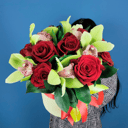 Blumenbox 'Zusammensetzung von Rosen und Orchideen'