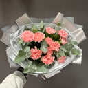 Bouquet of pink lisianthus with eucalyptus