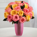Bouquet of 25 pink and yellow roses