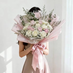 8 Pink Roses and 8 White Roses Bouquet