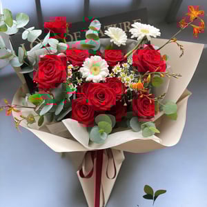 Blumenstrauß 'Karmesin und Creme: Ein romantischer Rosenstrauß.'