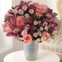 A bouquet of orchids and roses