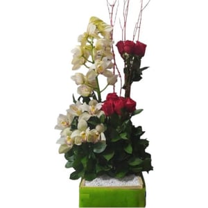 Flower box 'Arrangement of roses and orchids'