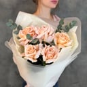 French peach roses with eucalyptus