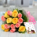 Bouquet '15 Mixed Rose with Greeting card'