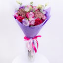 Bouquet 'Glow Dawn: Purple roses and crimson Carnations'