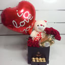 Red Rose N Teddy Bear with Balloon - Tri