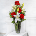 Elegant Bouquet: red Roses and Lilies