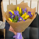 Bouquet of irises and tulips