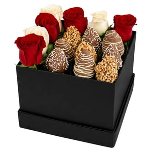 A box wrapped in roses and strawberries