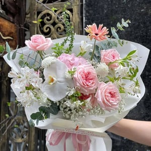 Pastel Rose and White Orchid Bouquet