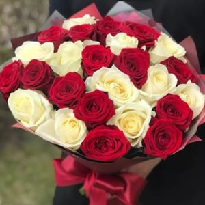 24 Red and White Roses Bouquet