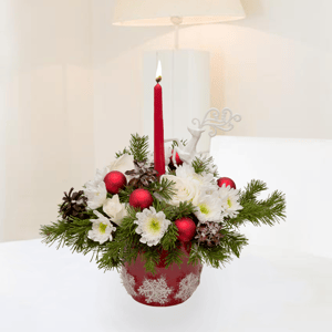 Blumenarrangement 'Advent: Rosen und Chrysanthemen'