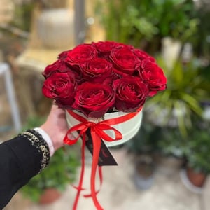 Blumen in einer Box mit roten Rose