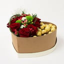 Composition "Heart with roses and ferrero"