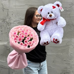 Combo - 21 rosas y un oso de peluche