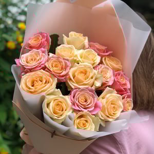 15 pink-cream and peach roses