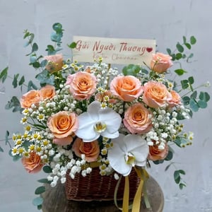 Arrangement 'Peach Rose & Orchid Fresh Flower Box'