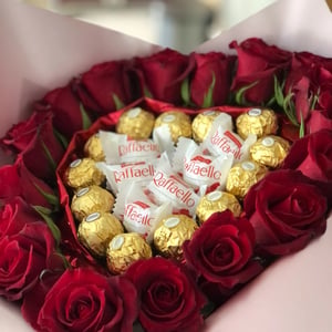 Heart-Shaped Bouquet with Chocolates