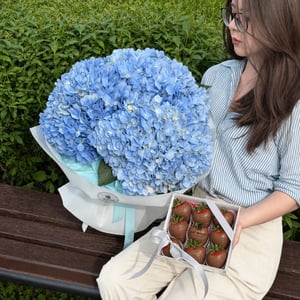Hydrangea and Chocolate-Covered Strawberries Set