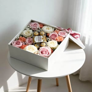 Hat box with flowers 'Flower Box with Chocolate'