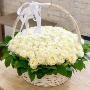 White roses in a basket