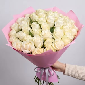 Ramo de 51 rosas blancas, 60 cm de largo