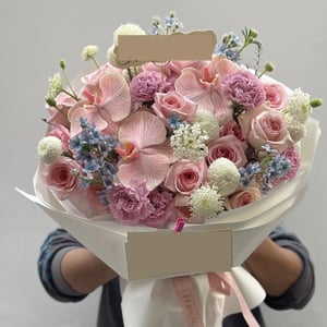Pink Orchid and Rose Bouquet