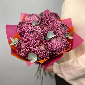 Bouquet 'Chrysanthemum Bigudi - 9 stems with eucalyptus'