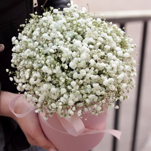 Hat box with flowers 'Gypsophila in a box'