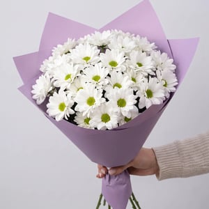 Bouquet of 5 white chrysanthemums, 50 cm long