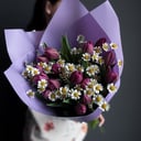 Bouquet '20 Lavender Double Tulips and Matricaria'