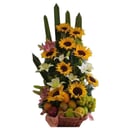 Obstschale mit Sonnenblumen und Lilie