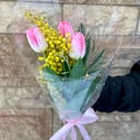 Bouquet of tulips and mimosa for March 8