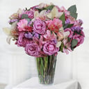 Violet Roses: white Roses, Cymbidiums and Alstroemerias