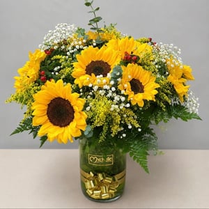 Arrangement 'Vase with 12 Sunflowers'