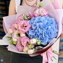 Bouquet of Hydrangea, eustoma and bush rose