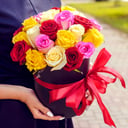 Rosas multicolores en caja negra, 21uds.