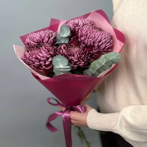 Bouquet 'Chrysanthemum Bigudi, 5 stems with eucalyptus, 1'
