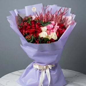Bouquet of Red, Pink and Fossilized Rose